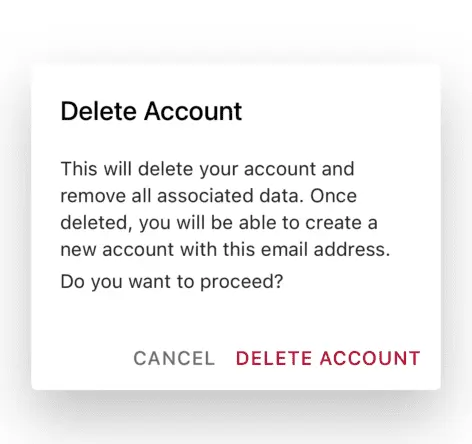 Delete Account confirmation dialog